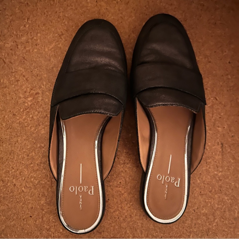 Linea Paolo Pewter Leather Women's Mules Sz7